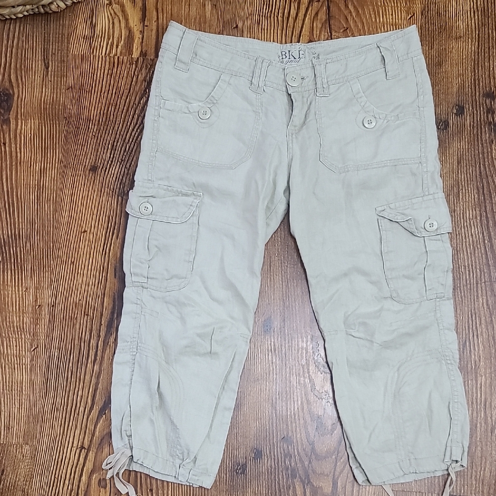BKE Khaki Linen Cargo Capris